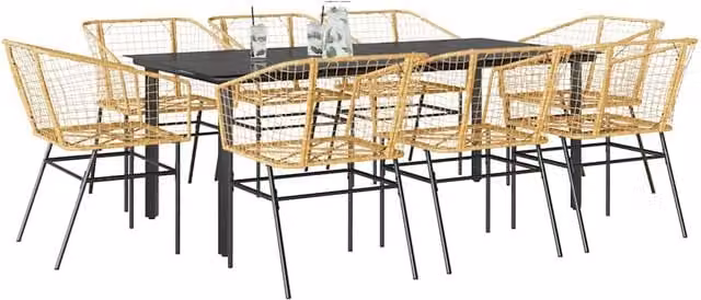 Berkfield Home 9 Piece Brown Poly Rattan Garden Dining Set with Glass Top – 1