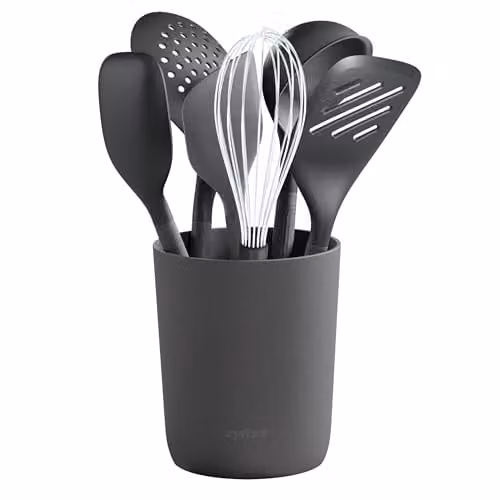 Zyliss 7 Piece Heat Resistant Grey Plastic Kitchen Utensil Set with Round Holder – 1