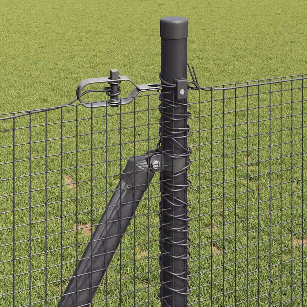 Berkfield Home Grey Powder-Coated Steel Welded Wire Fence with 13 Flanged Posts, 0.8 x 50 m – 4