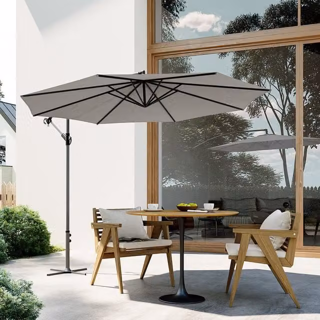 Breeins 3m Cantilever Patio Umbrella with Cross Base Outdoor Parasol in Grey