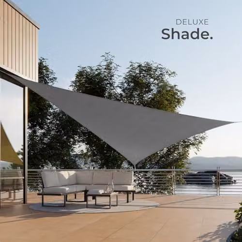 tectake Triangular Sun Shade Sail with UPF 50+ UV Protection, Grey HDPE Fabric – 7