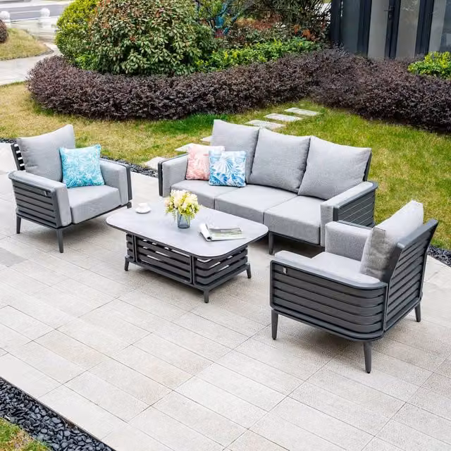 Mimo Aluminum Tube 5 Seater Outdoor Sofa Set with Coffee Table in Grey
