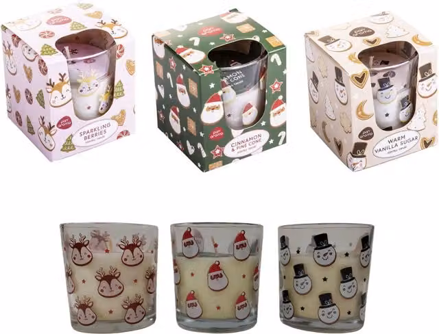 Pan Aroma Set of 3 Scented Christmas Candles in White Glass Jars