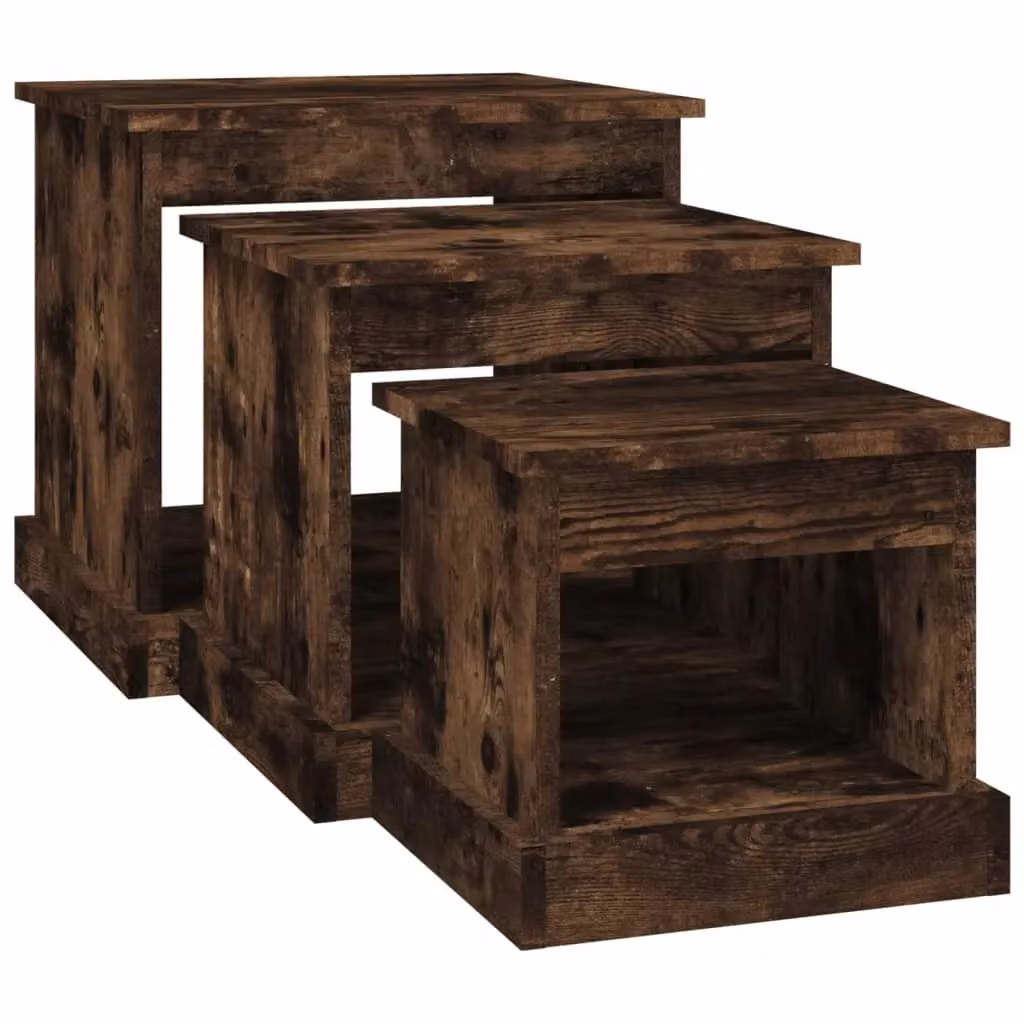Berkfield Home Nesting Tables, 3 Piece Set in Smoked Oak Brown Engineered Wood – 4
