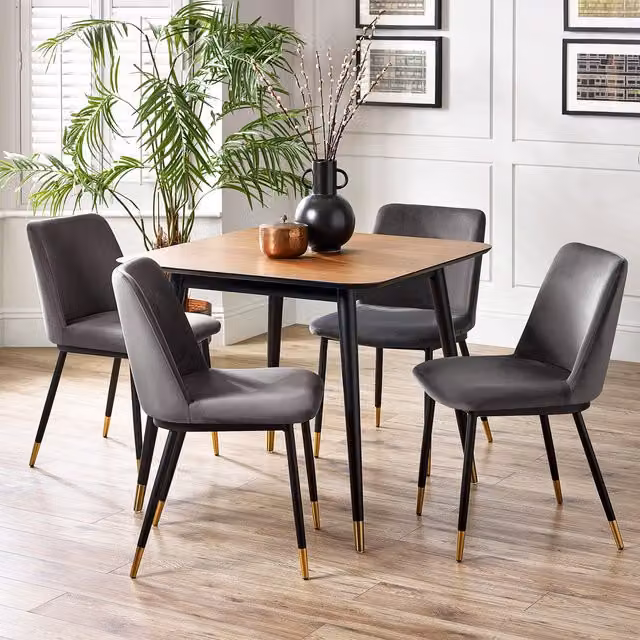 Julian Bowen Findlay Square Table and Delaunay Chairs Set in Walnut and Grey