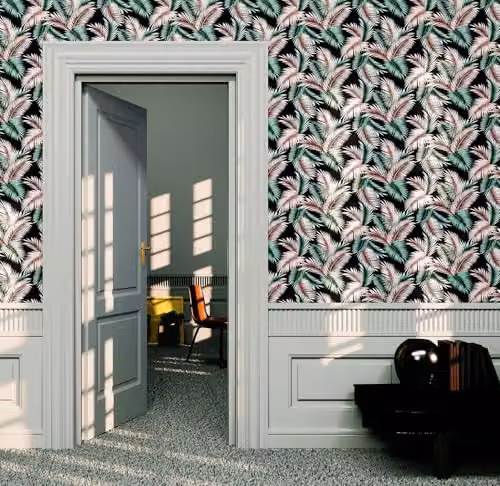 Arthouse Miami Tropics Botanical Floral Wallpaper in Navy Blue, Green and Silver – 3