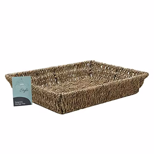 JVL Seagrass Open Weave Rectangular Storage Tray, Brown/Beige, W: 25 cm, D: 33 cm, H: 6 cm