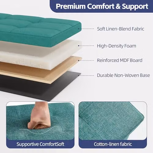 MCC Direct Foldable Upholstered Storage Ottoman Bench in Green, W: 110 cm, D: 36 cm, H: 36 cm – 4