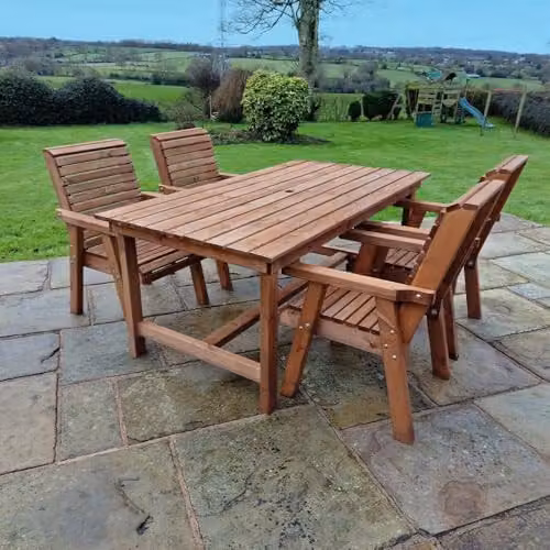 Churnet Valley 4 Seat Armchair Garden Set in Brown with Solid Wood Frame