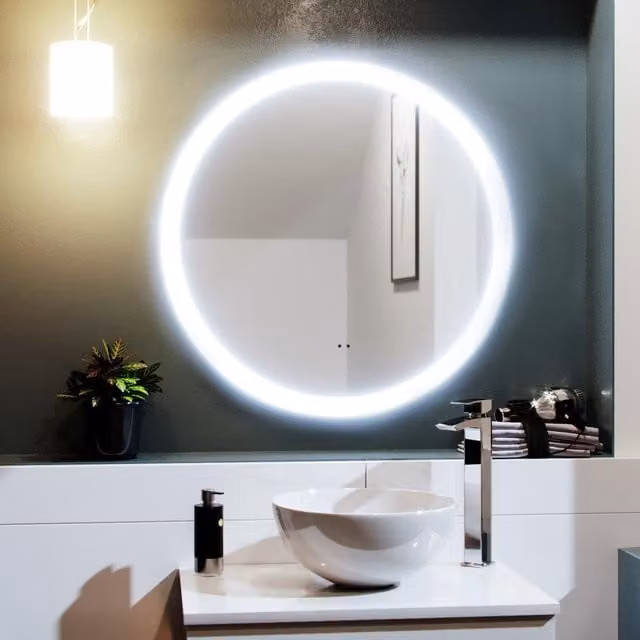 Nes Home Round LED Bathroom Mirror with Motion Sensor and Demister in Silver, Diameter: 70 cm – 1