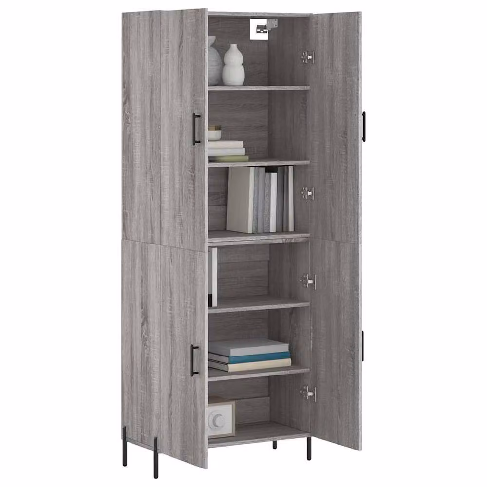 Berkfield Home Modern Grey Highboard with Hinged Doors and Internal Shelves, W/D/H: 69.5 x 34 x 180 cm – 3