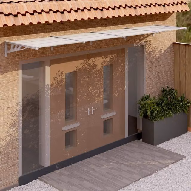 Berkfield Home Polycarbonate and Aluminium Door Canopy in Grey and Transparent, W: 396 cm, D: 90 cm, H: 90 cm