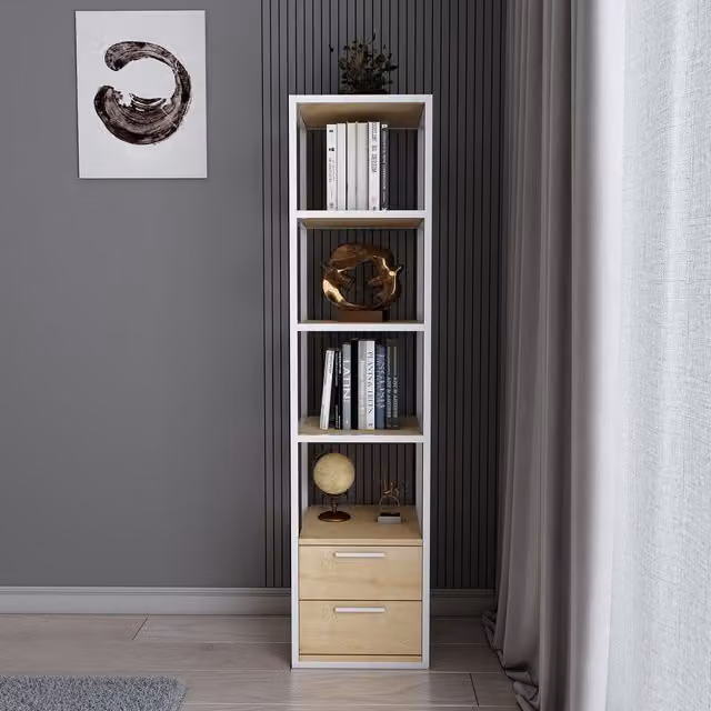 Robbins Minimalist 4-Tier MDF Bookshelf with Cabinets in White