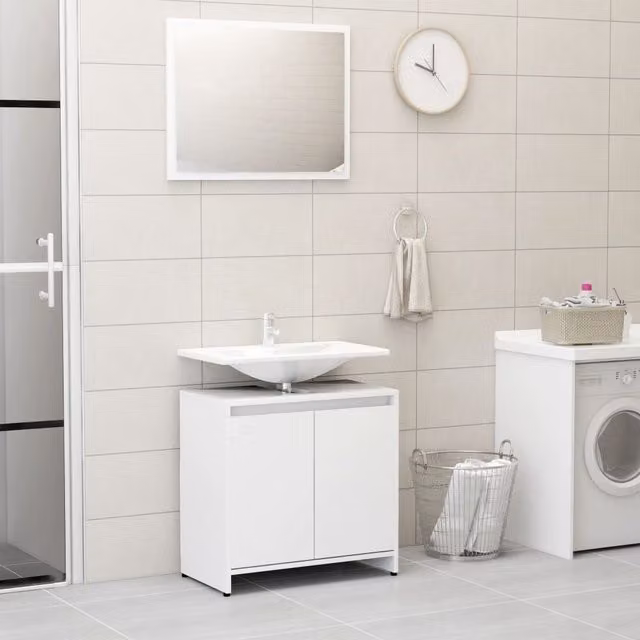Berkfield Home Modern White MDF Bathroom Vanity Unit with Hinged Doors