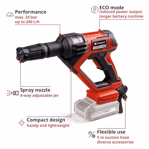 Einhell Power X-Change Cordless Pressure Washer Gun 18V Red