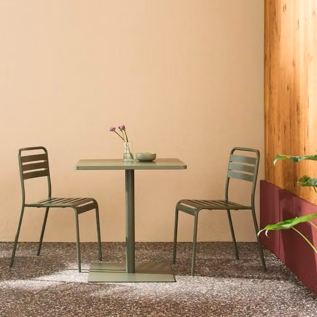 sweeek Square Steel Bistro Garden Table and 2 Chairs Set in Khaki Green – 1