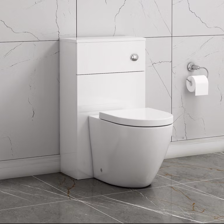 Royal Bathrooms Gloss White 500mm BTW WC Unit with Elva Rimless Ceramic Toilet Pan, Soft Close Seat and Cistern