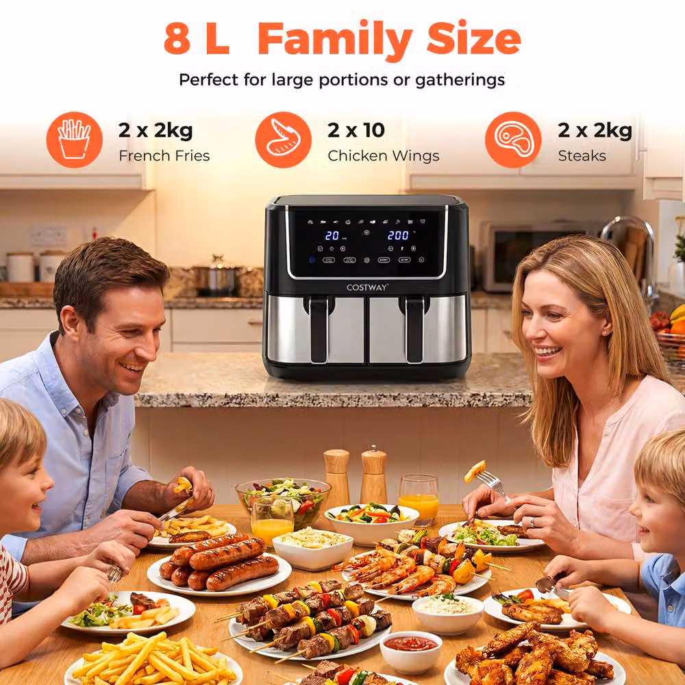 Costway 2100W Dual-Zone Air Fryer Oven with 8L Capacity and 10 Presets in Black – 7