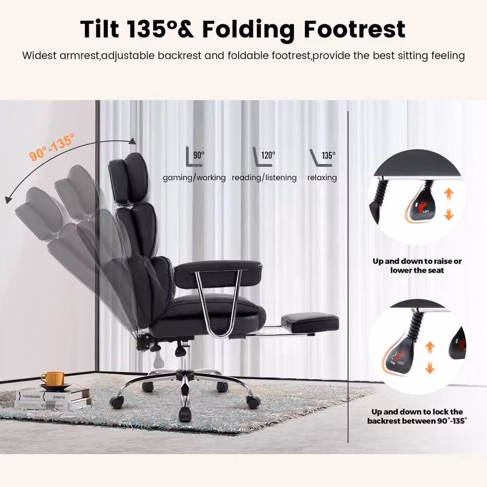 EONLION Black Synthetic Leather Executive Office Chair with Headrest and Armrests – 4