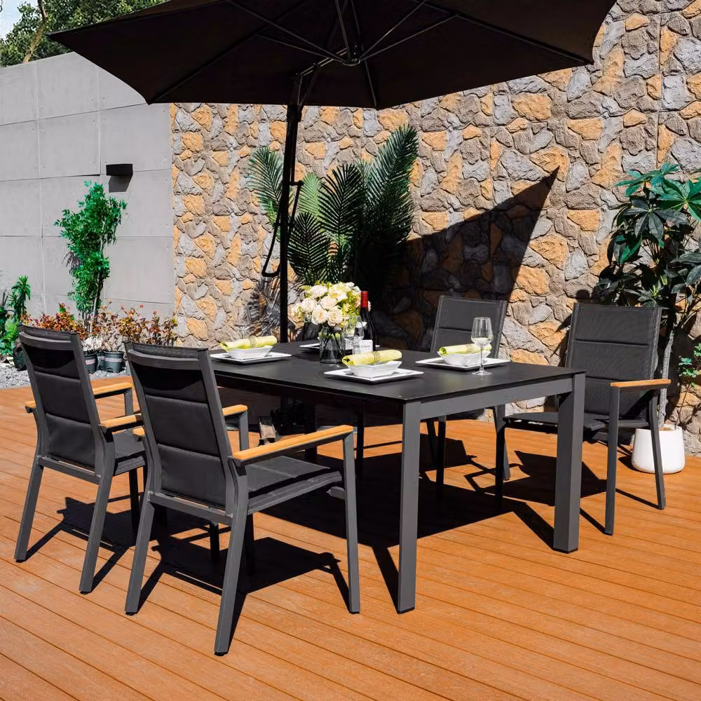 Mimo 4-Seater Dining Set with Grey Ceramic Table Top and Aluminium Chairs – 6