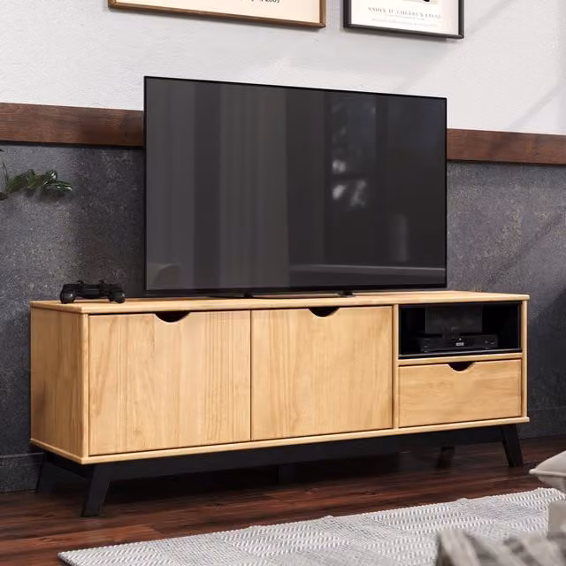 Mercers Furniture Modern Solid Pine Wood TV Unit in Grey or Brown, W/D/H: 141.0 x 51.0 x 37.0 cm
