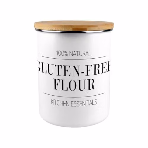 Purely Home Minimalist Enamel Flour Canister with Bamboo Lid in Black and White