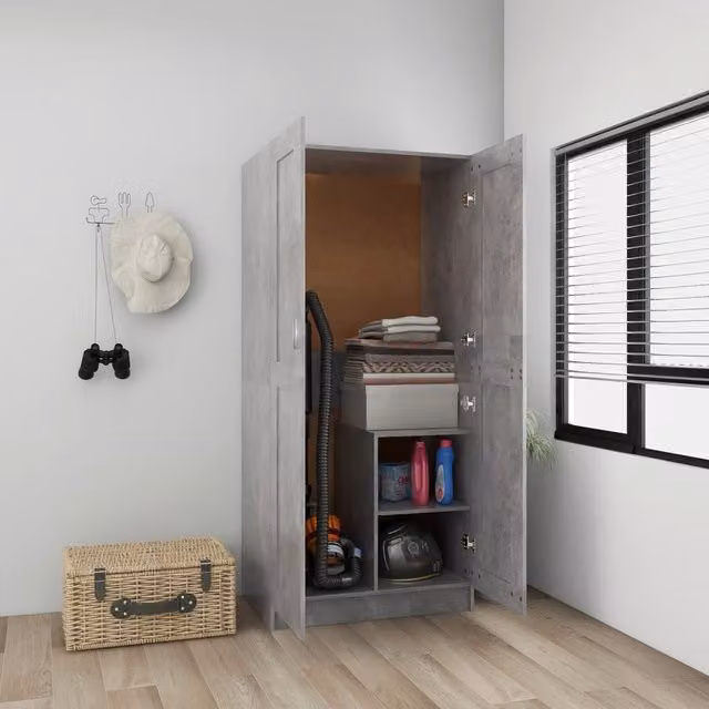 Berkfield Home Modern Wardrobe in Concrete Grey, W/D/H: 82.5 x 51.5 x 180 cm