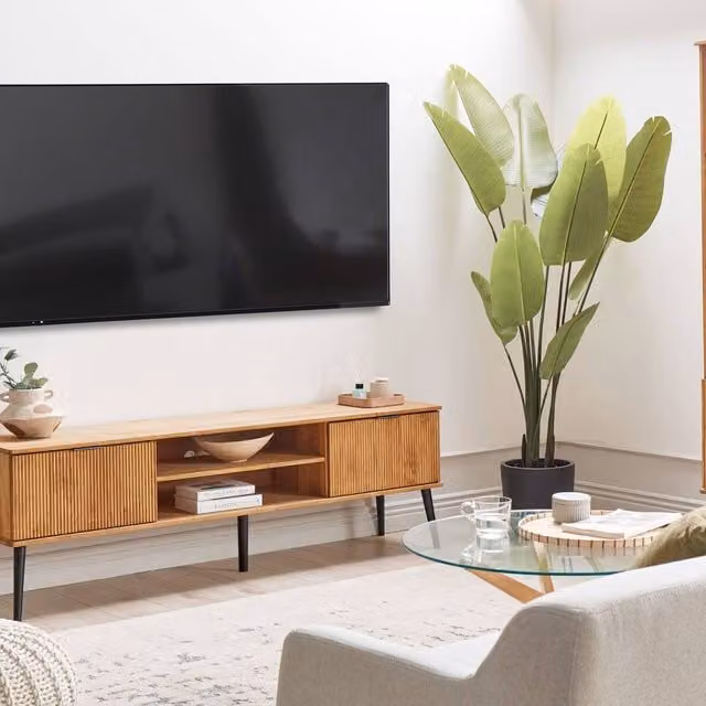 Wyld and Coco Industrial-Style Rustic Pine TV Stand with 2 Doors in Brown and Black, W/D/H: 180.0 x 56.0 x 180.0 cm