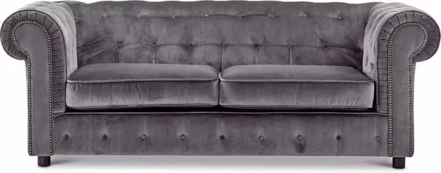 Furnishings For Less UK Ashbourne Chesterfield 3 Seater Sofa in Grey Velvet Fabric – 1