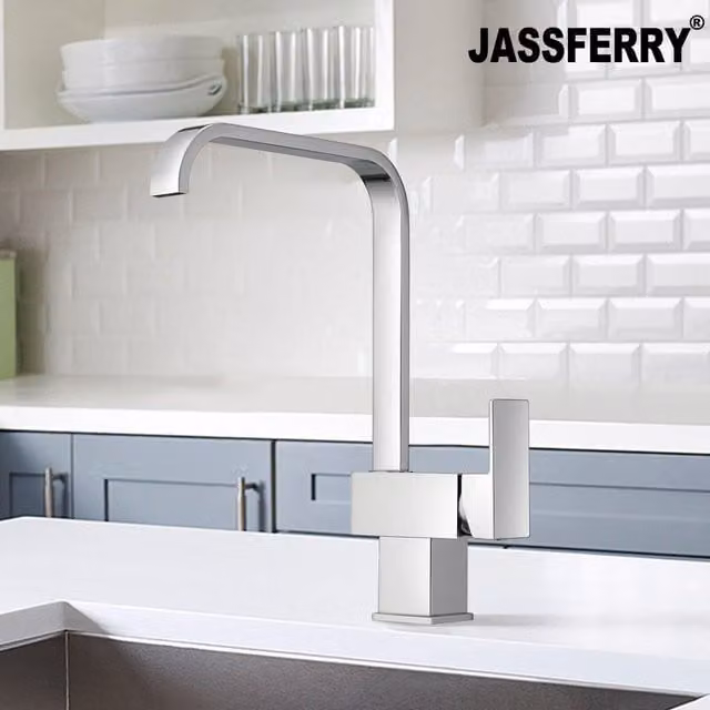 JASSFERRY Italian Brass Cuboid Monobloc Kitchen Mixer Tap in Silver Chrome – 1