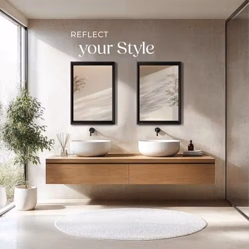 tectake Rectangular Minimalist Wall Mirror in Black, W: 50 cm, H: 70 cm – 7