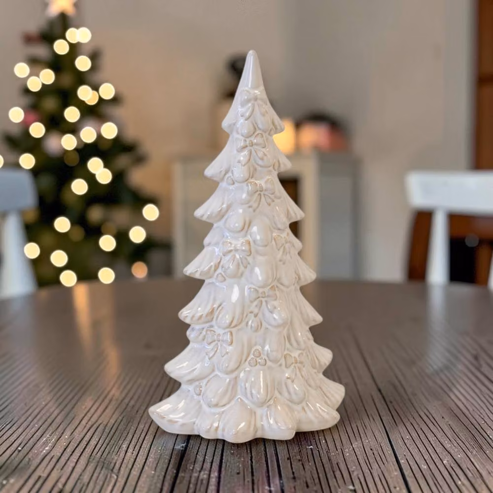 Four Candle Small Natural Layered Christmas Tree, Brown and White Ceramic Tabletop Decoration, Height: 26 cm – 2