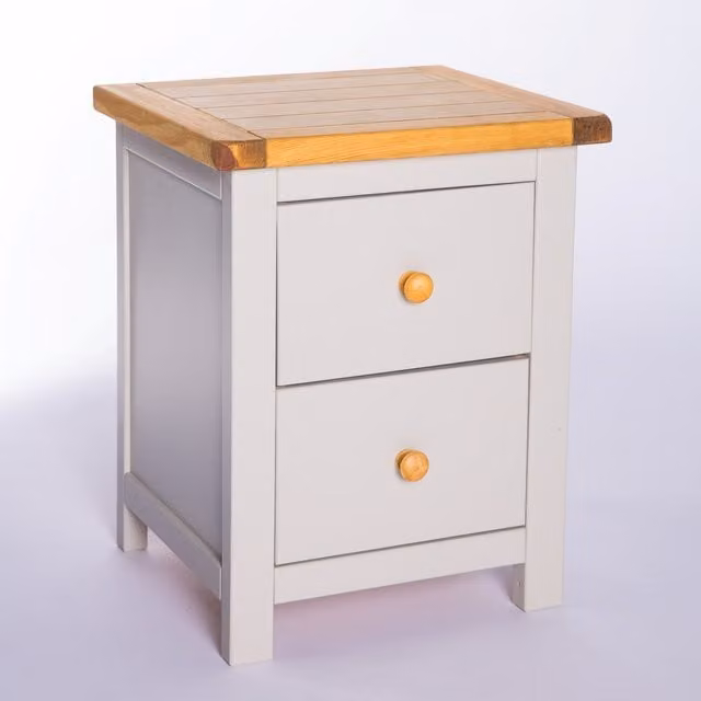 Cabinet Bits Argenta 2 Drawer Bedside Cabinet in Light Grey with Wood Knobs