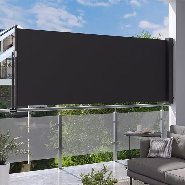 Breeins Retractable Single Side Awning for Patio Railing in Grey Anthracite, W/D/H: 120 x 120 x 120 cm