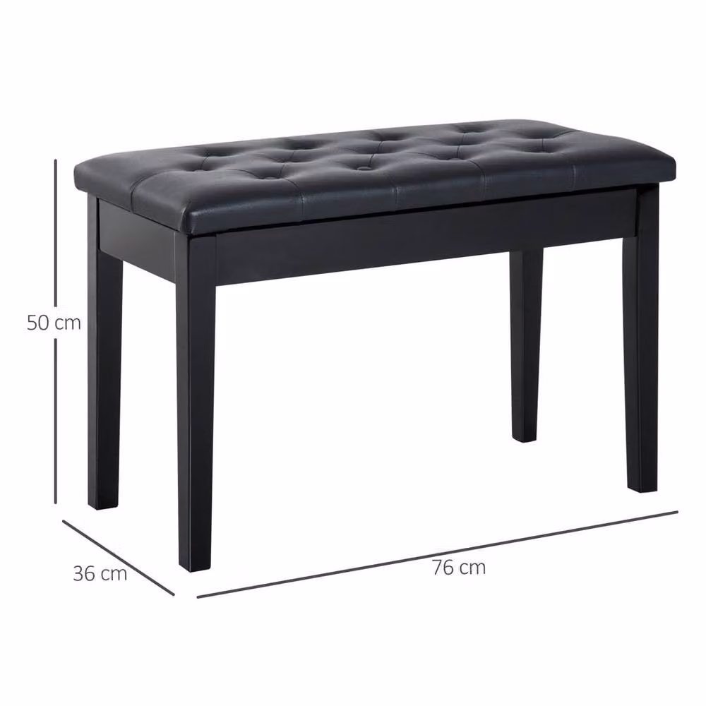 KORVIXA Faux Leather Piano Stool with Storage in Black – 2