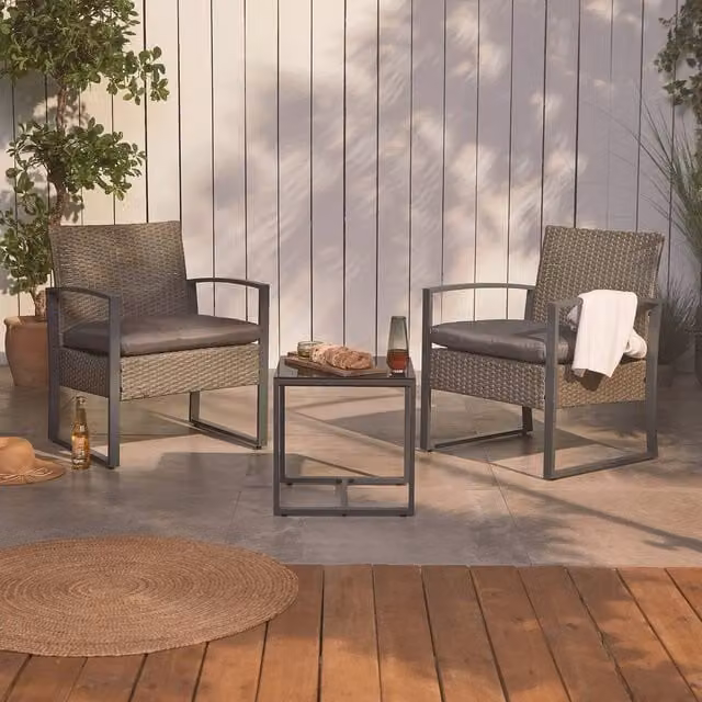 VonHaus Bali 2 Seater Rattan Effect Garden Bistro Set in Dark Grey – 1