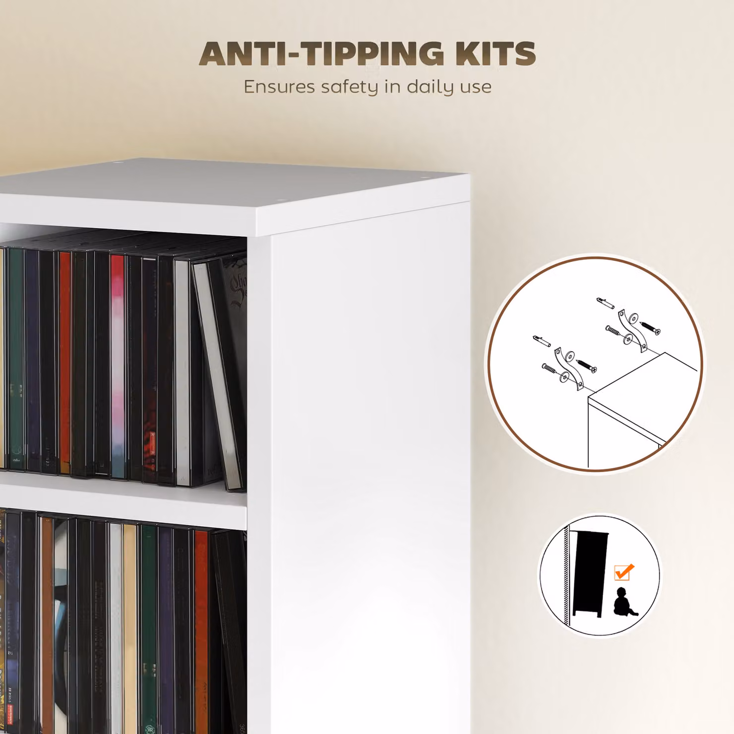 HOMCOM Set of 2 White CD Media Display Tower Racks with Adjustable Shelves – 3