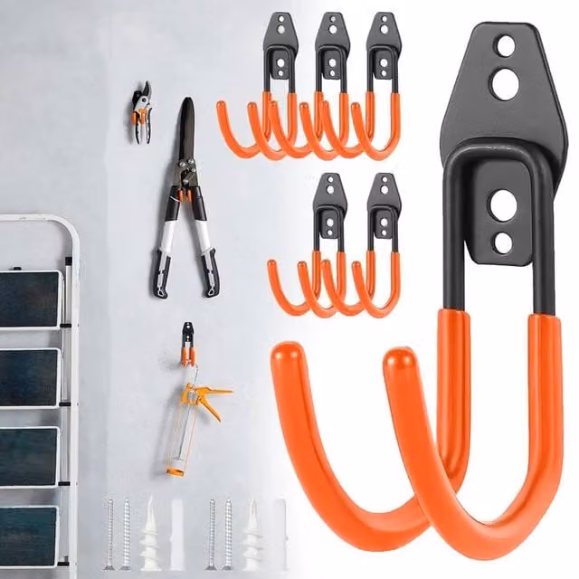 VOGREX 6 Pack Heavy Duty Orange Metal and PVC Garage Wall Hooks for Garden Tools