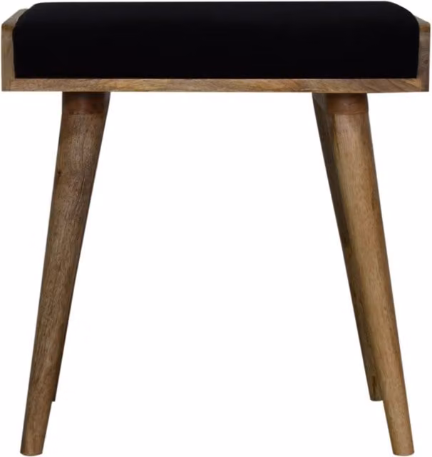 KDMK Black Velvet Rectangular Footstool with Oak Framed Wood Base