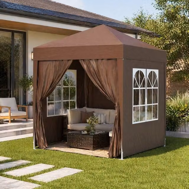 STILVORA Pop-Up Gazebo with Sidewalls and Windows, Brown, W/D/H: 200 x 200 x 240 cm – 1