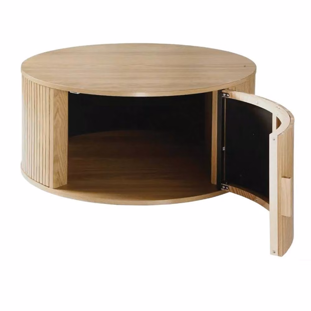 CALICOSY ERNEST Round Coffee Table with Storage, Light Brown, Diameter: 75 cm, Height: 35.5 cm – 3