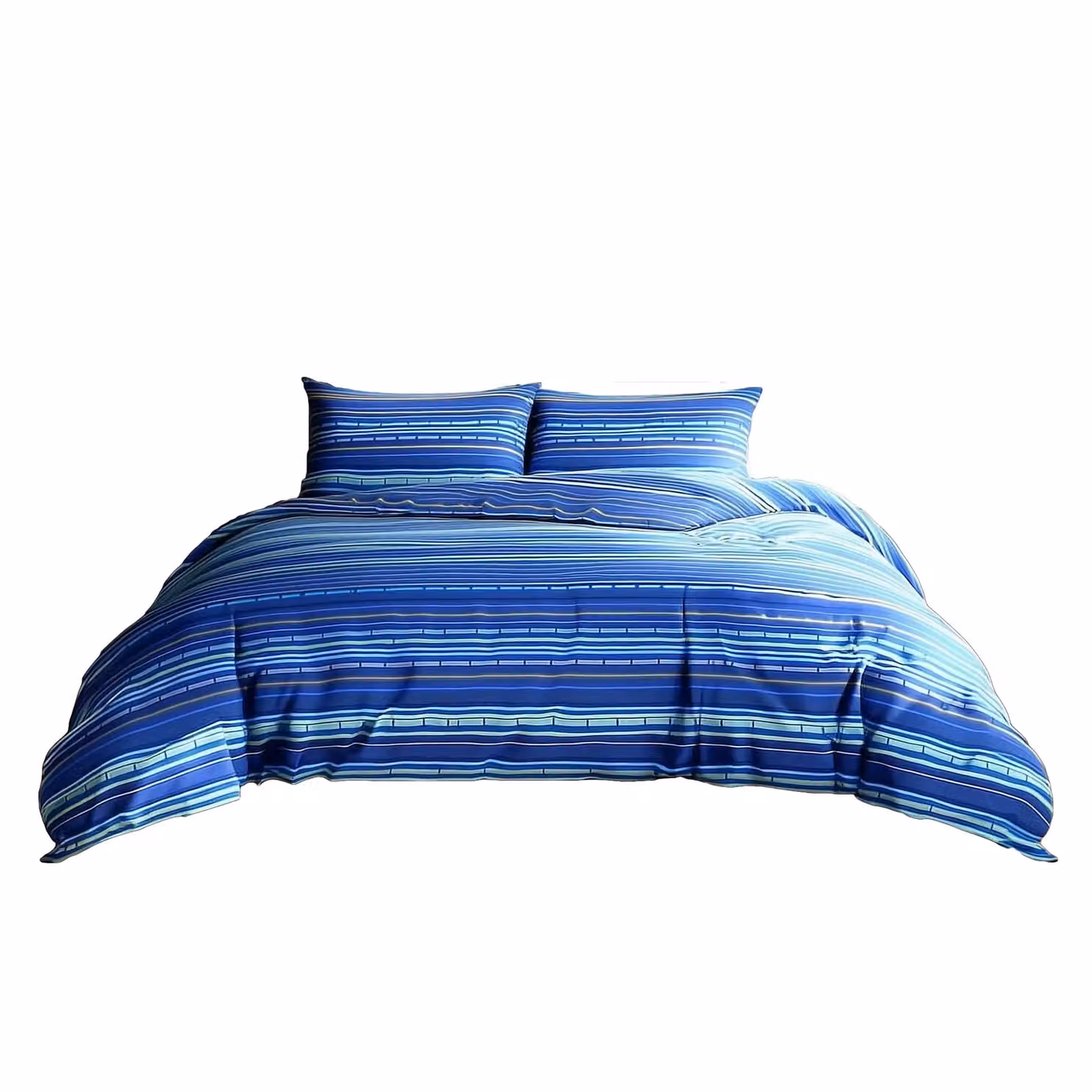 Snug City Blue and Red Striped Duvet Cover and Pillowcase Set in Polycotton Linen, W: 200 cm x D: 200 cm – 2