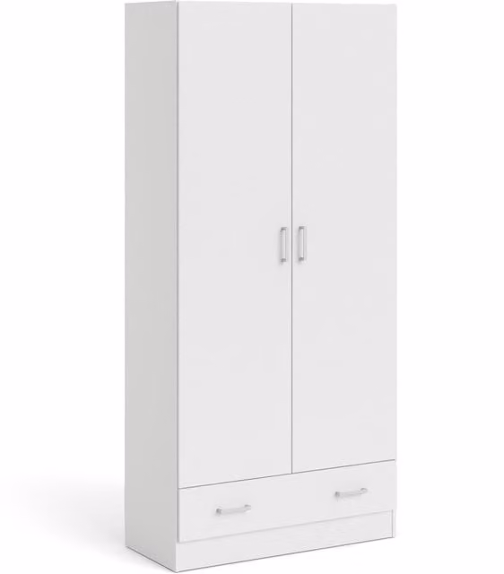 Furniture To Go Space Wardrobe in White with 2 Doors and 1 Drawer, Height: 175 cm
