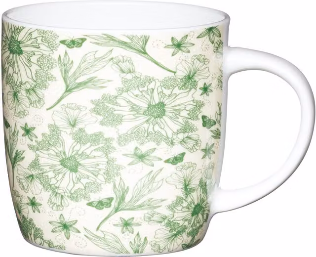 KitchenCraft Set of Four White Ceramic Floral Botanical Leaf Mugs