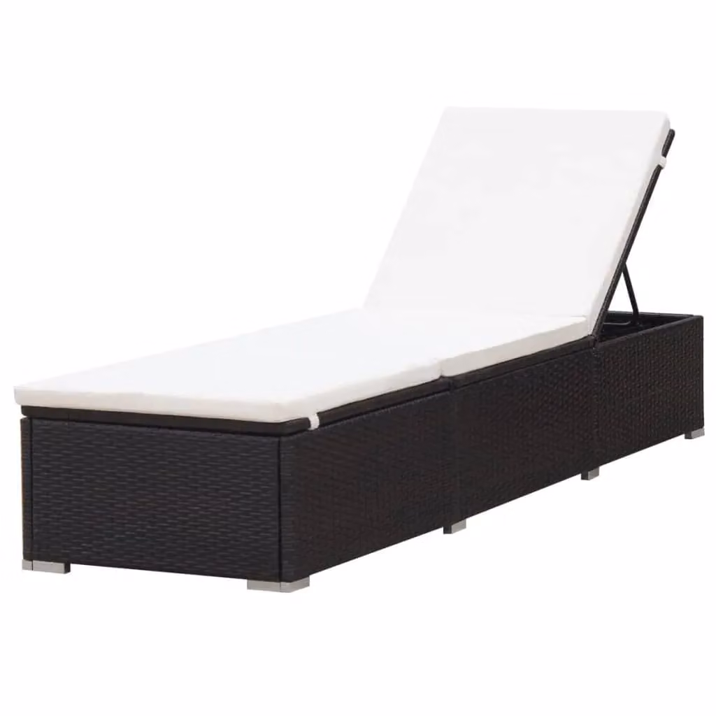 Berkfield Home Brown Poly Rattan Sun Lounger with Cream White Weatherproof Cushion – 2
