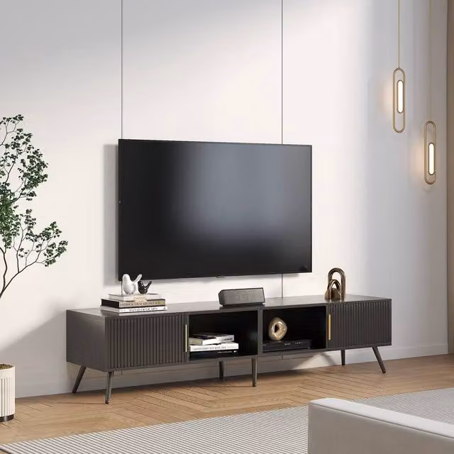 KEEPREAPER Modern Fluted TV Stand in Black with Storage for TVs up to 75 Inch