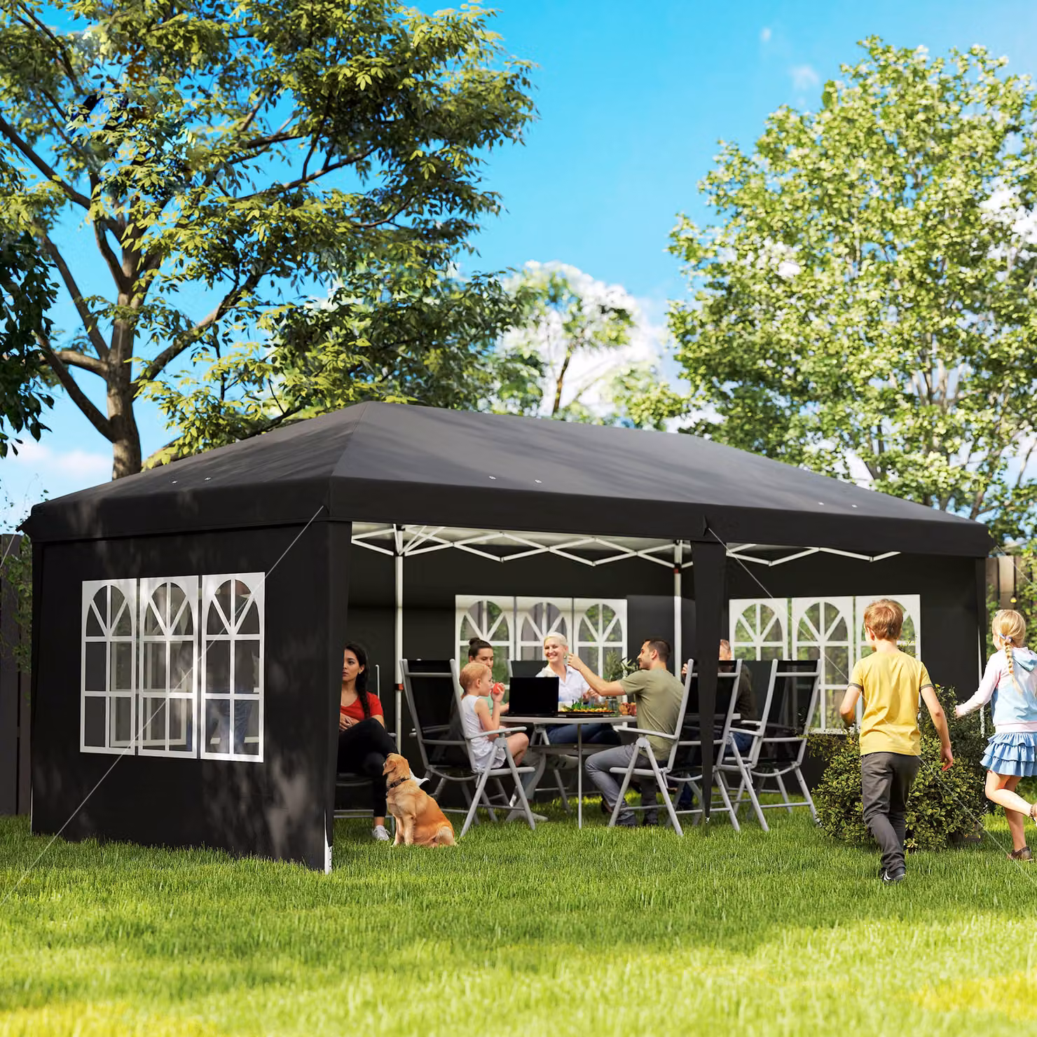 Outsunny Lightweight Height Adjustable Party Tent Gazebo in Black, W/D/H: 600 x 300 x 270 cm – 2