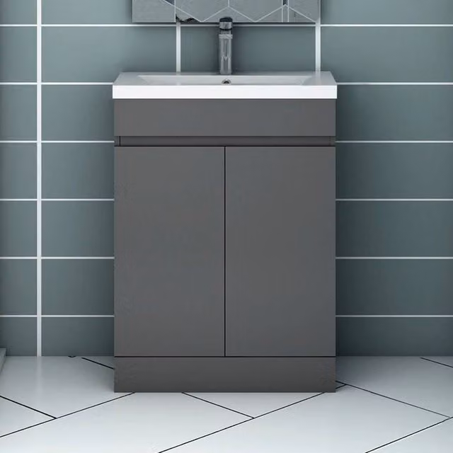 PAWNORA Matt Grey Freestanding Modern Bathroom Vanity Unit – 1
