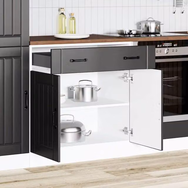 Berkfield Home Lucca Black Kitchen Base Cabinet with Hinged Doors and Internal Shelves