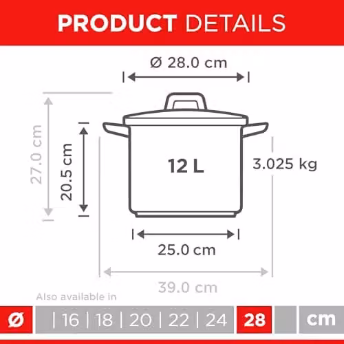 Kuhn Rikon Silver Stainless Steel Casserole Pot, 12L, Diameter: 28 cm – 6